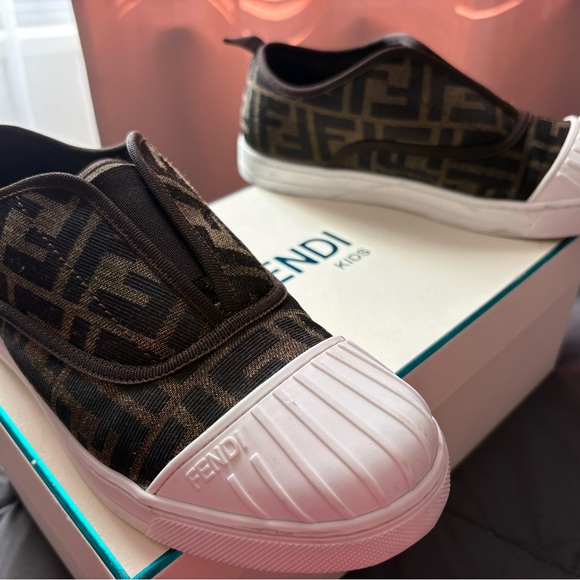 Fendi Kids Monogram Brown Slip-On Sneakers - Picture 5 of 5